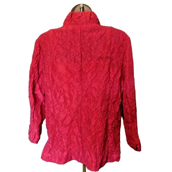 Chico's 2 Jacket 12 L Pink Fuchsia Crinkled Fabric 3/4 Sleeve Polyester Nylon - Picture 7 of 8